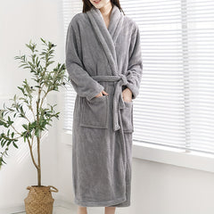 Women's Thick Long Sleeve Bathrobe Soft Absorbent Wrap Towel Long Robe