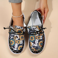 Sunflower Pattern Boat Shoes Lightweight Flats Women's Footwear