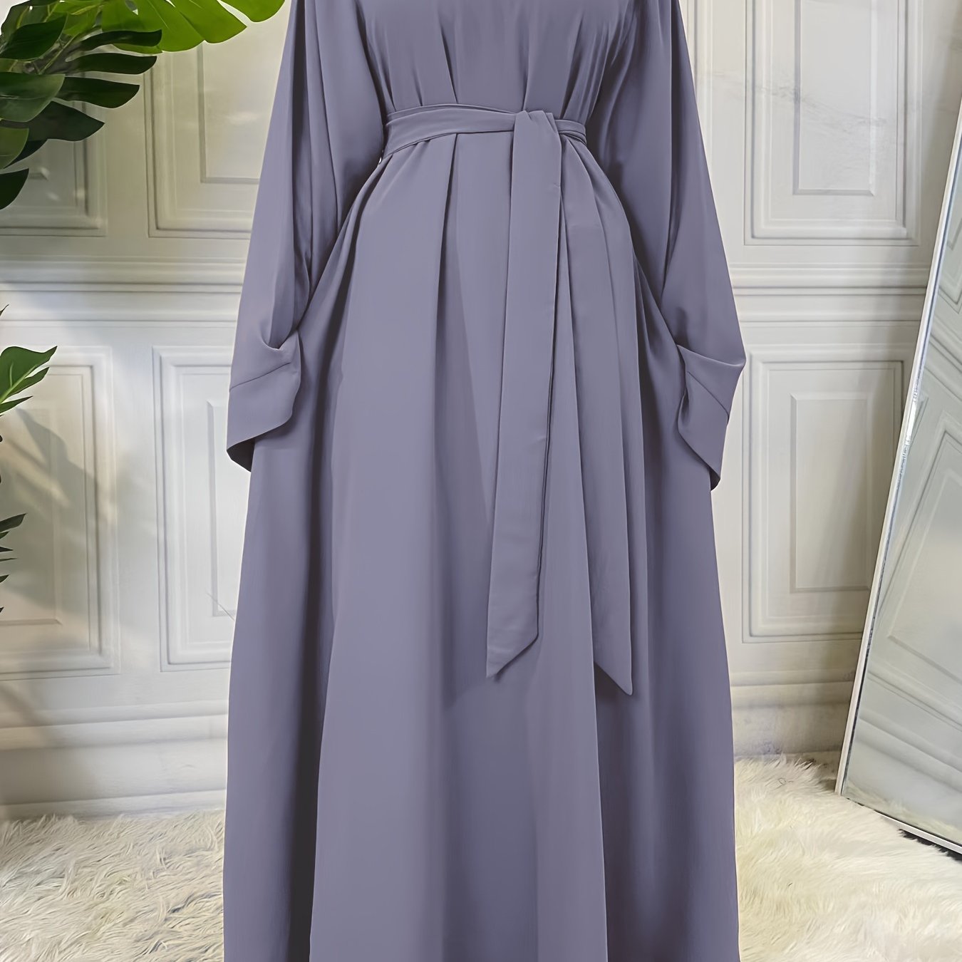 Casual Abaya Dress Women's Plus Solid Long Sleeve Round Neck Maxi Jala