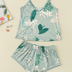 Floral Print Pajama Set V Neck Cami Top & Shorts
