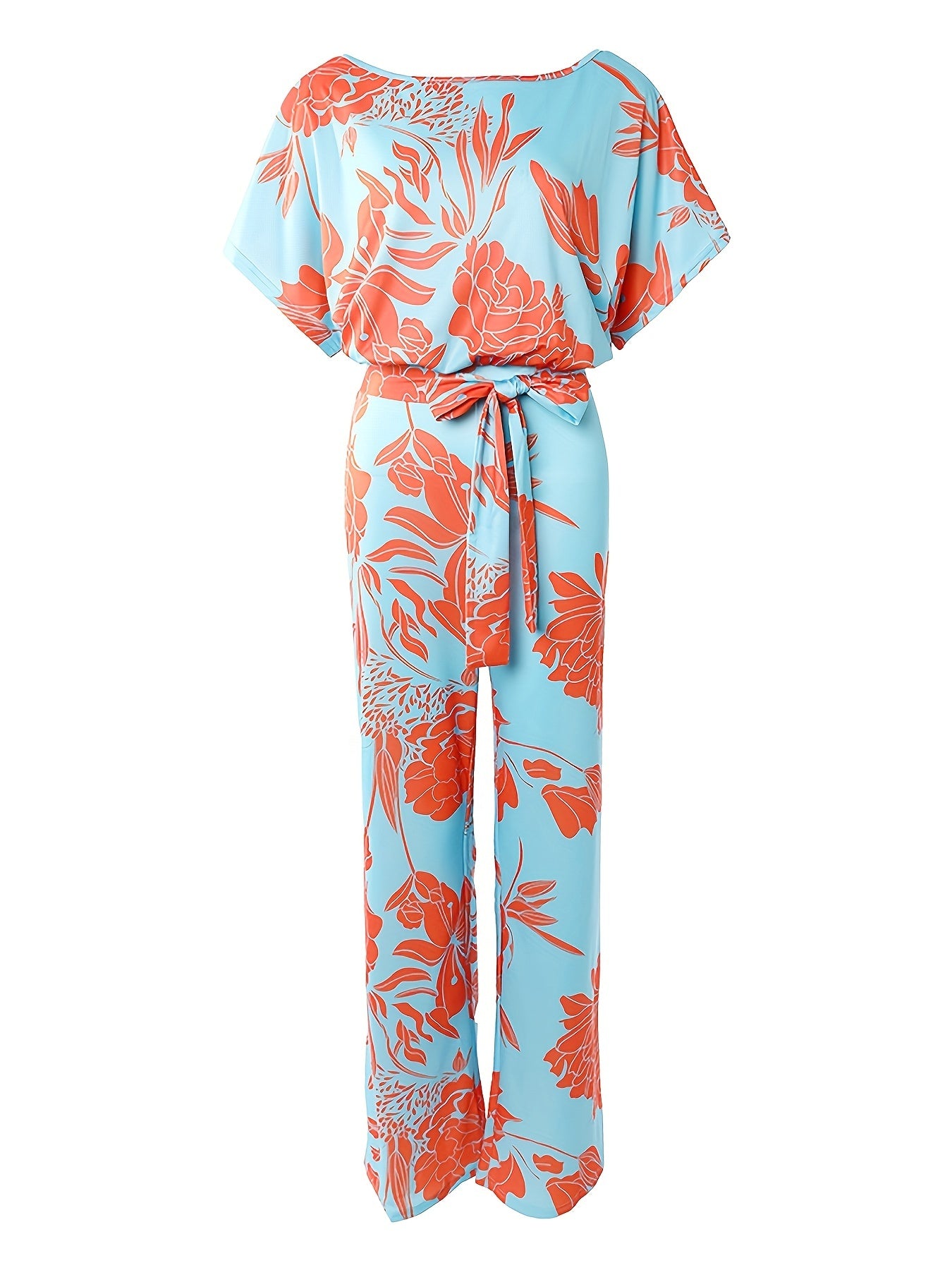 Boho Floral Print Jumpsuit with Tie Waist