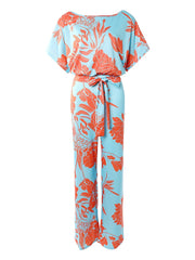 Boho Floral Print Jumpsuit with Tie Waist