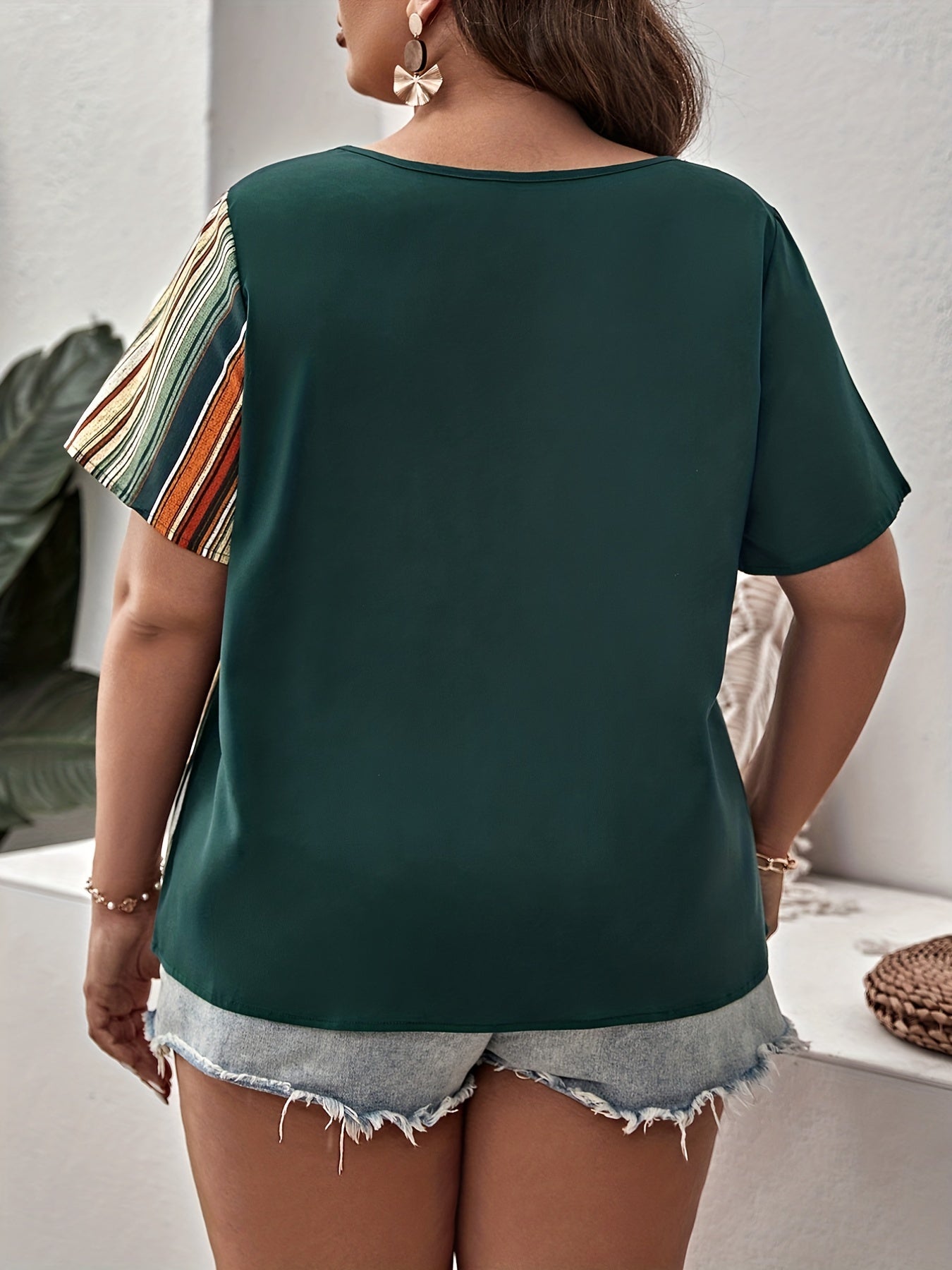 Colorblock Stripe Print Short Sleeve Top