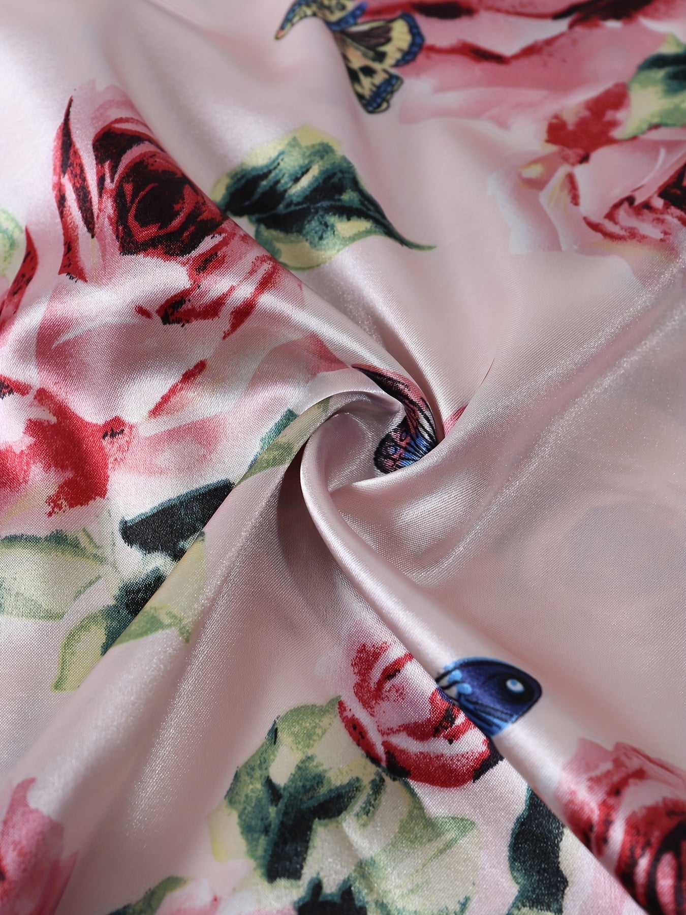 Satin Rose Print Nightshirt with Pocket