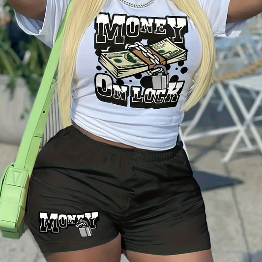 Money On Lock Print 2pc Shorts Set Short Sleeve T Shirt & Shorts