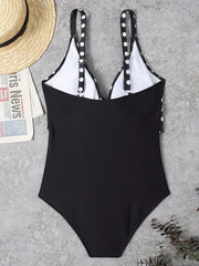 Criss Cross Ruched One Piece Swimsuit Pink Contrast V Neck Bathing Suit