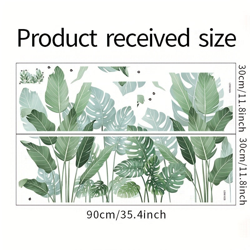 2pcs Tropical Green Plant Leaves Wall Stickers Bedroom Decorative Pvc Removable