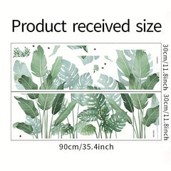 2pcs Tropical Green Plant Leaves Wall Stickers Bedroom Decorative Pvc Removable