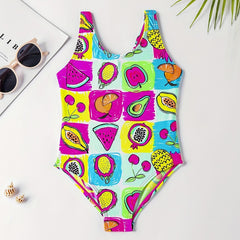 Girl's Cartoon Print Onesie Swimsuit Tankini for Summer Beach