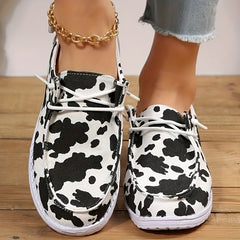 Cow Print Canvas Shoes Flat Lightweight Comfortable Outdoor Walking Shoes