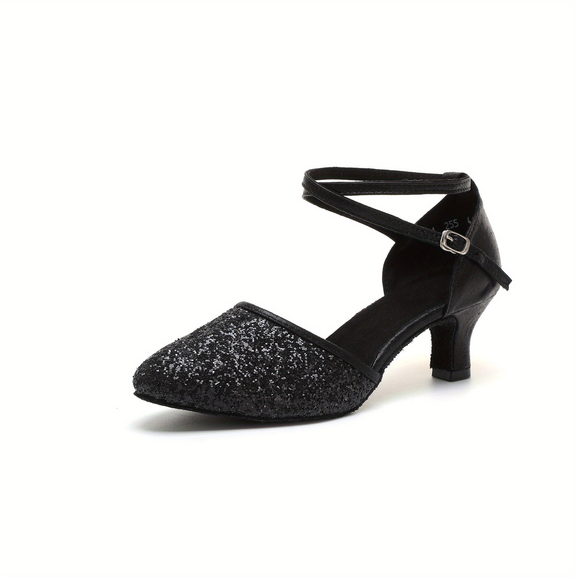 Sequined Latin Dance Shoes with Ankle Straps & Kitten Heels