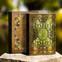 Vintage Botanical Notebook with Golden Butterfly Motif and Green Foliage