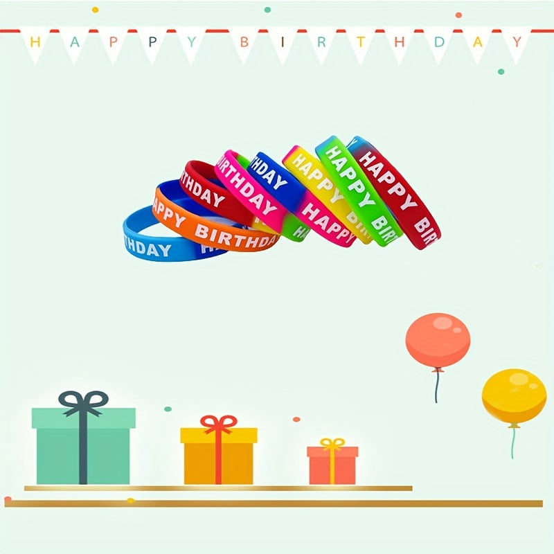 2pcs Happy Birthday Silicone Bracelet Waterproof Reusable Rubber Wristband
