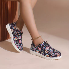 Women's Ghost Skull Halloween Style Lace Up Boat Shoes