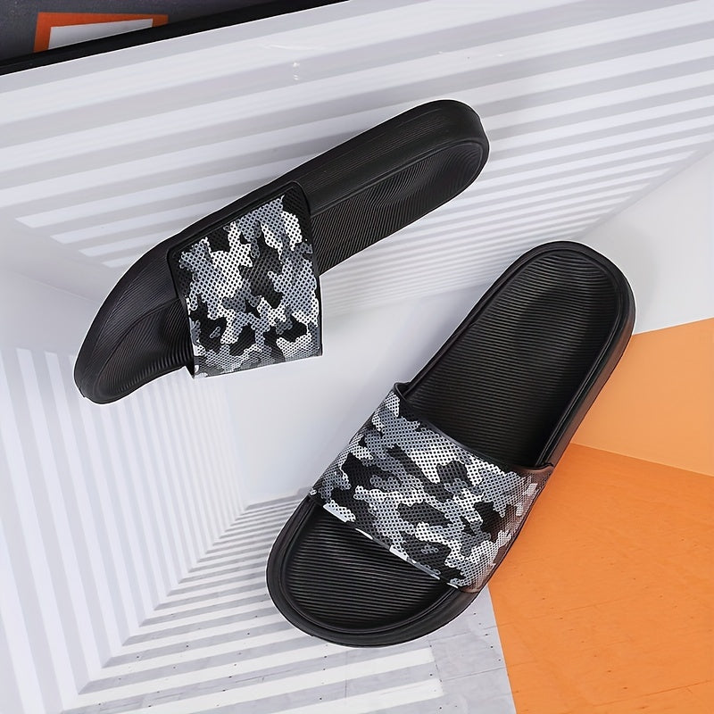 Men's Camo Lightweight Non Slip Open Toe Slides for Beach Summer