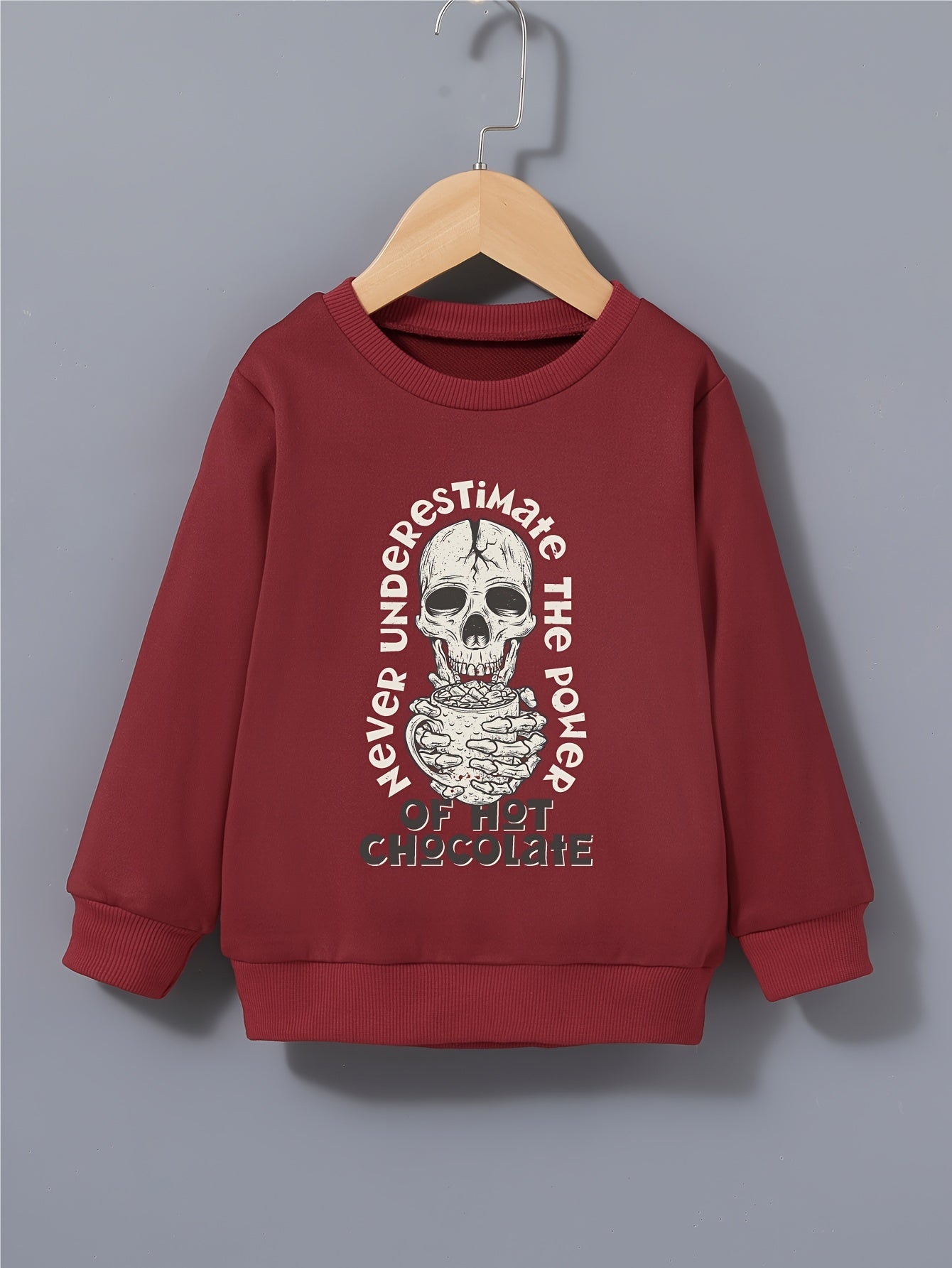 Skull Hot Chocolate Print Kid's Sweatshirt Halloween Style Long Sleeve Top