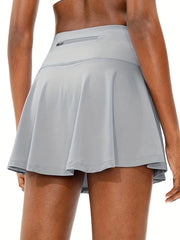 Solid Zipper Pocket Skirt Casual Athletic Skirt For Spring & Summer