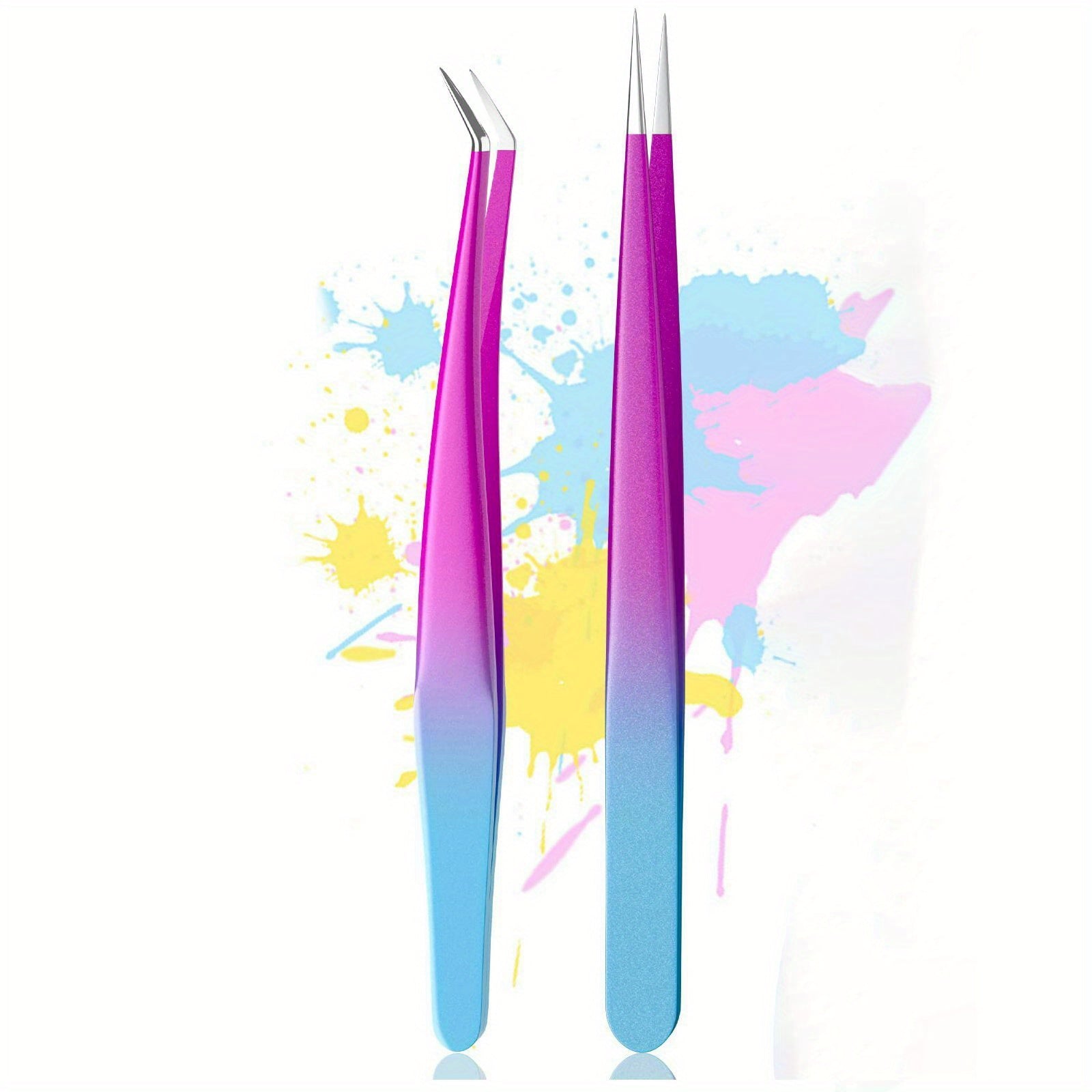 2pcs Precision Lash Tweezers Set Stainless Steel Blackheads Facial Hair Ingrow