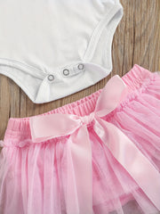 2pcs Baby Girls Fly Sleeve Onesie & Mesh Skirt Set