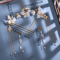 Chinese Hanfu Hair Accessory Set Tassel Flower Hairpin Earrings Jewelry