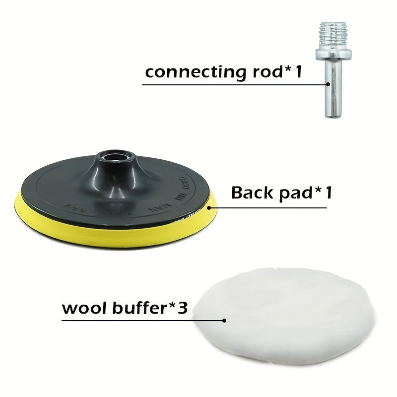 6pcs Industrial Polishing Kit Car Waxing Sponge Disc Wool Wheels
