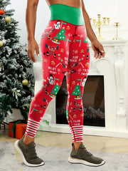 Christmas Block Print Yoga Leggings High Waist Workout Sports Pants