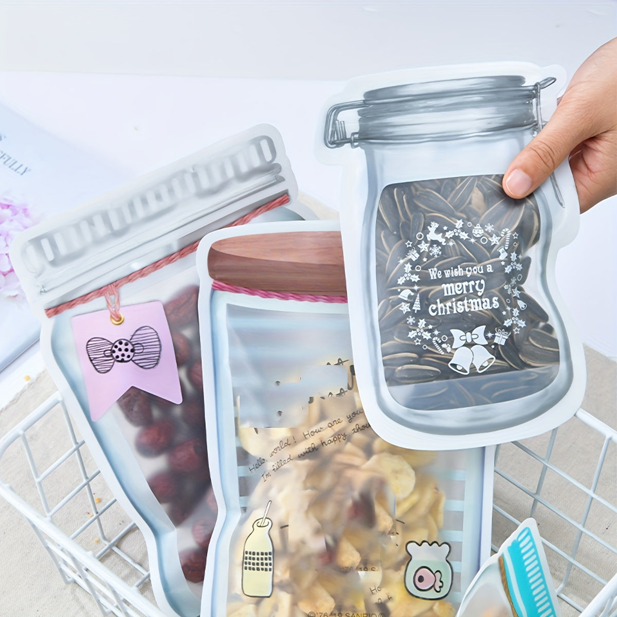 5pcs Portable Mason Jar Shaped Food Sealed Bag for Travel Baking Snack Tea Bag