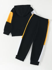 Boy's Colorblock Hoodie & Sweatpants Set, Sporty Style Outfit