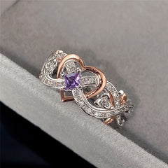 Purple Sapphire Heart Two Tone Engagement Wedding Ring