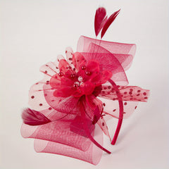 Red Flower Feather Fascinator Headband for Tea Party Wedding