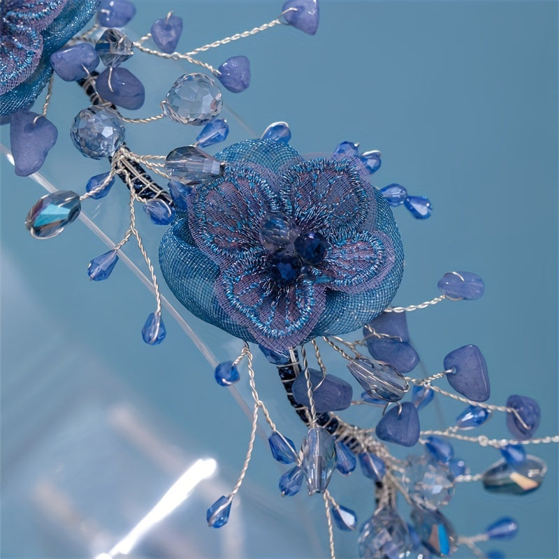 Girl's Vintage Flower Headband with Crystal Beads