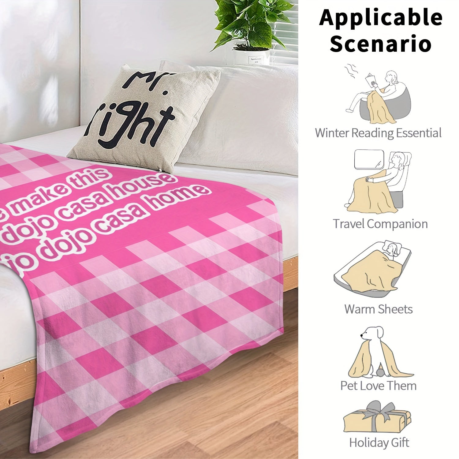 Plaid English Letter Blanket Lightweight Warm Flannel Blanket