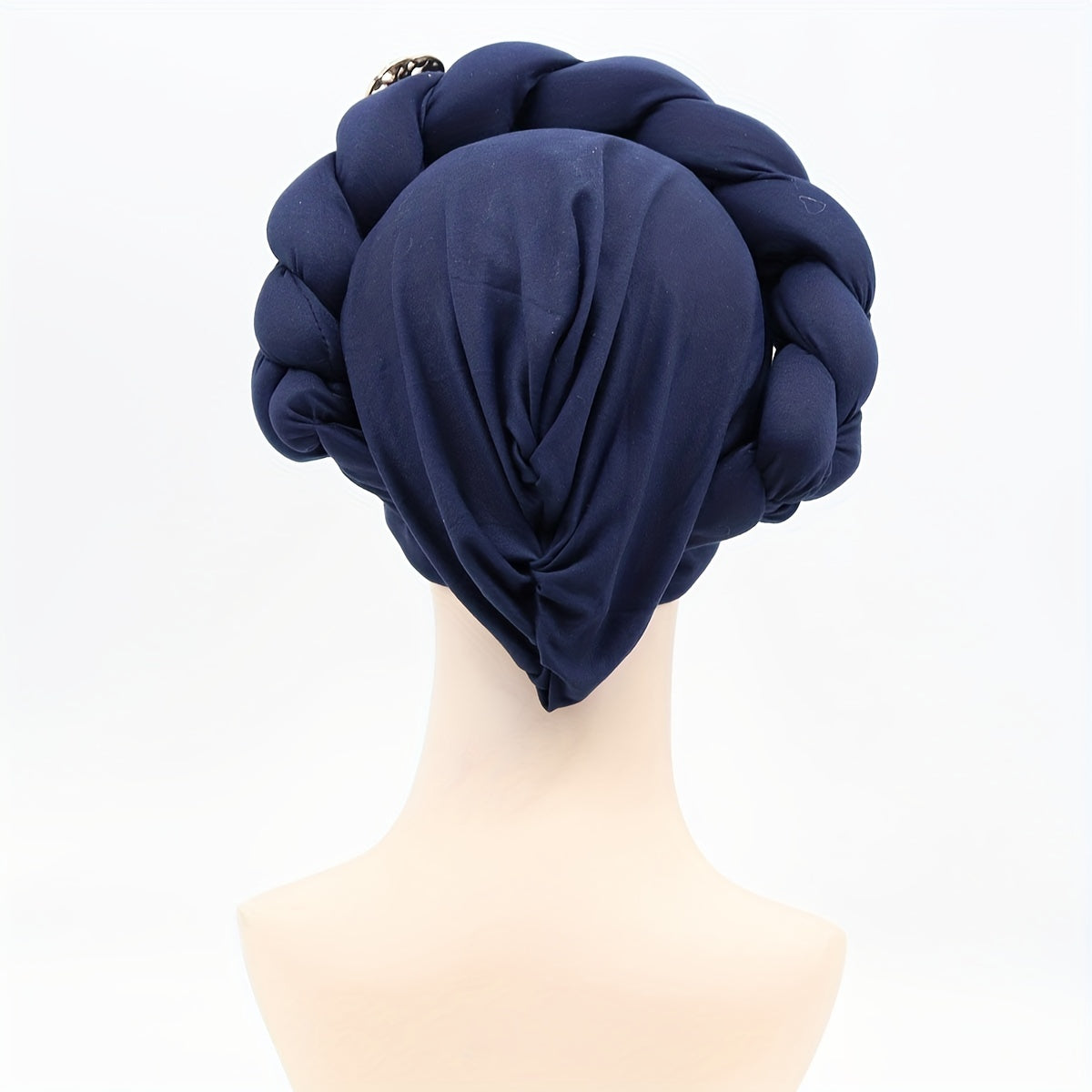 Oversized Braided Turban Cap Faux Pearl Flower Decor Head Wrap