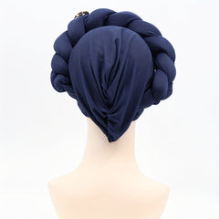 Oversized Braided Turban Cap Faux Pearl Flower Decor Head Wrap