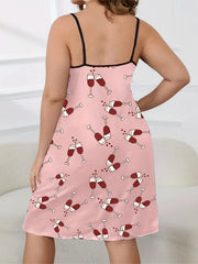 Wine Print Cami Nightdress Women's Graphic Nightgown