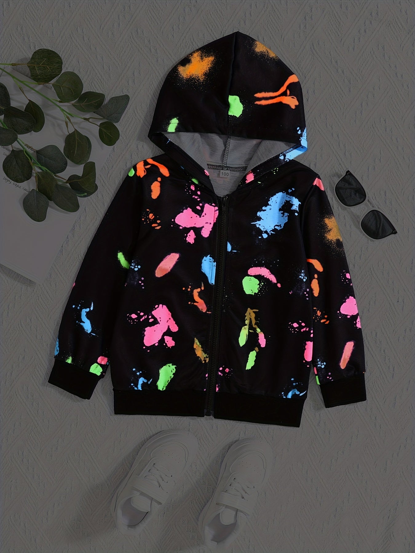 Dino Print Boys Hooded Sweatshirt Long Sleeve Jacket