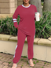 Women's Plus Colorblock Long Sleeve Top & Tapered Leg Pants Set