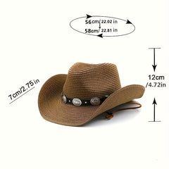 Boho Cowboy Straw Hat for Beach, Versatile Sun Hat
