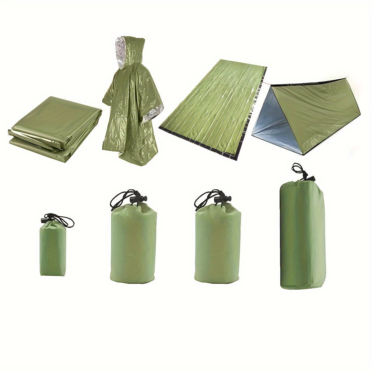 8pcs Emergency Tent Sleeping Bag & Raincoat Portable First Aid Blanket