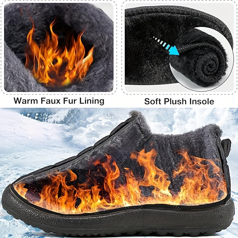 Women's Fur Lined Thermal Snow Boots Slip On Round Toe Warm Ankle Boots
