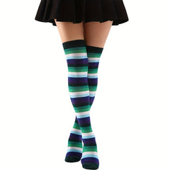 4 Pairs Striped Thigh High Socks Colorblock Over The Knee Socks