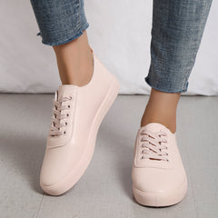 Women's Lace-Up Skate Sneakers Solid Flat Sports Shoes