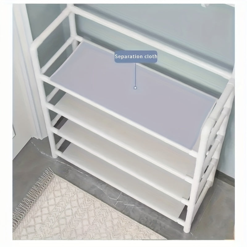 Metal Entrance Coat Rack Shoe Rack w/ 4 Storage Shelves & 8 Double Hooks