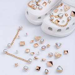 26pcs Punk Rhinestones & Chain Shoe Charms For Clogs Garden Shoes DIY
