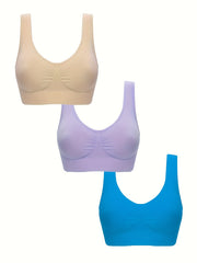 3pcs Wireless Sports Bras Comfy & Breathable Elastic Tank Bra Women's Lingerie