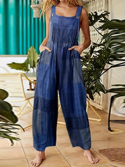 Hippie Patchwork Jumpsuit Casual Squared Neck Long Length One Piece Jumpsuit