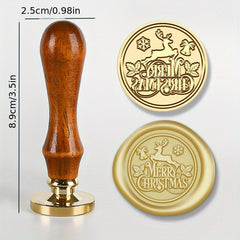 Christmas Series Brass Seal Stamp Head & Wooden Handle Set