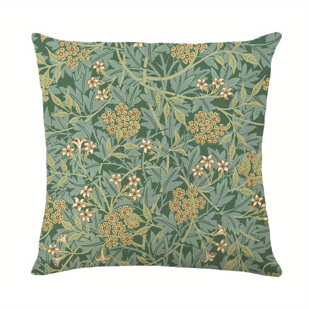 Bohemian Flowers Leaves Print Pillow Case Yellow Green 100% Polyester