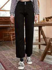 Solid Double Button Jeans for Women