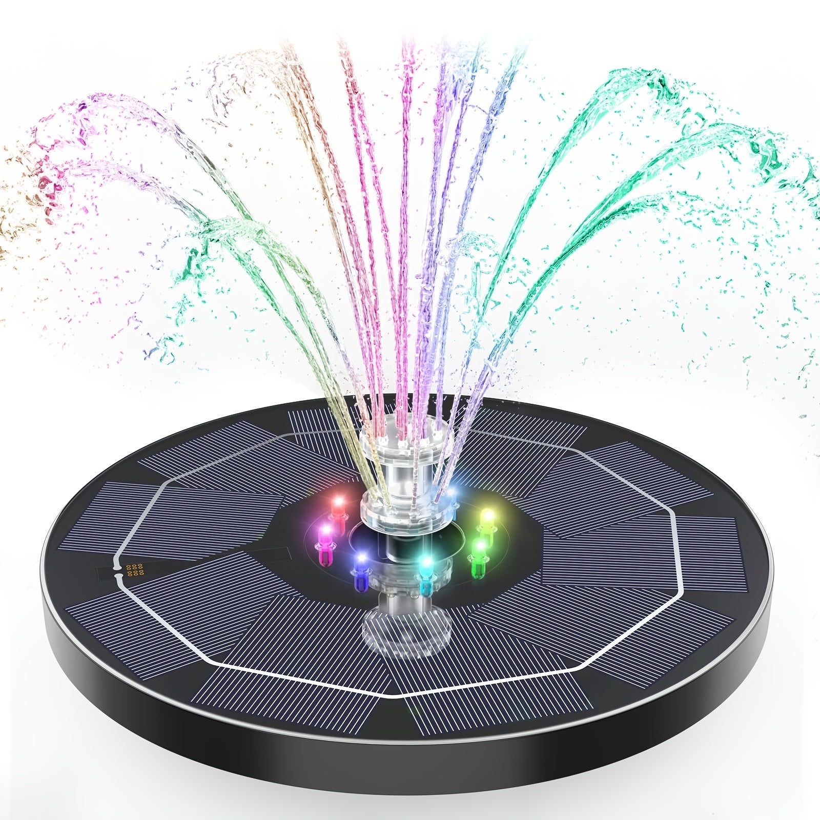 5W LED Solar Fountain Pump with LED Light for Birdbaths & Garden Decor